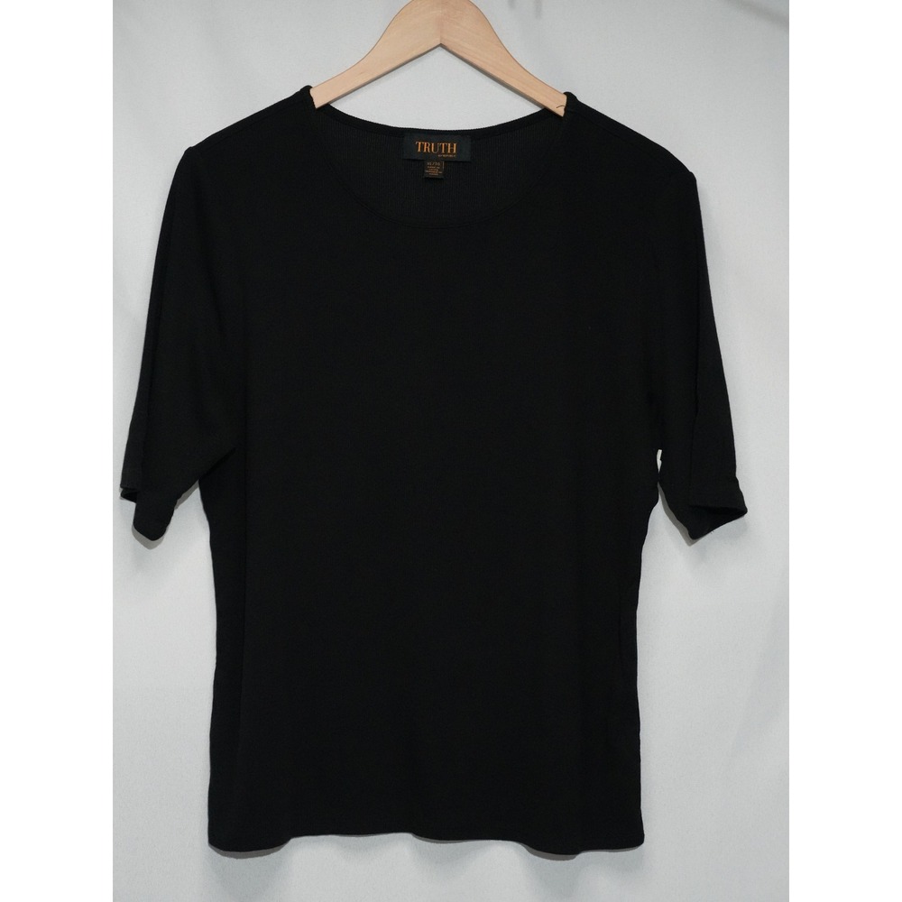 Truth By Republic Ribbed Top Womens Extra Large Black Short Sleeve Crew Neck